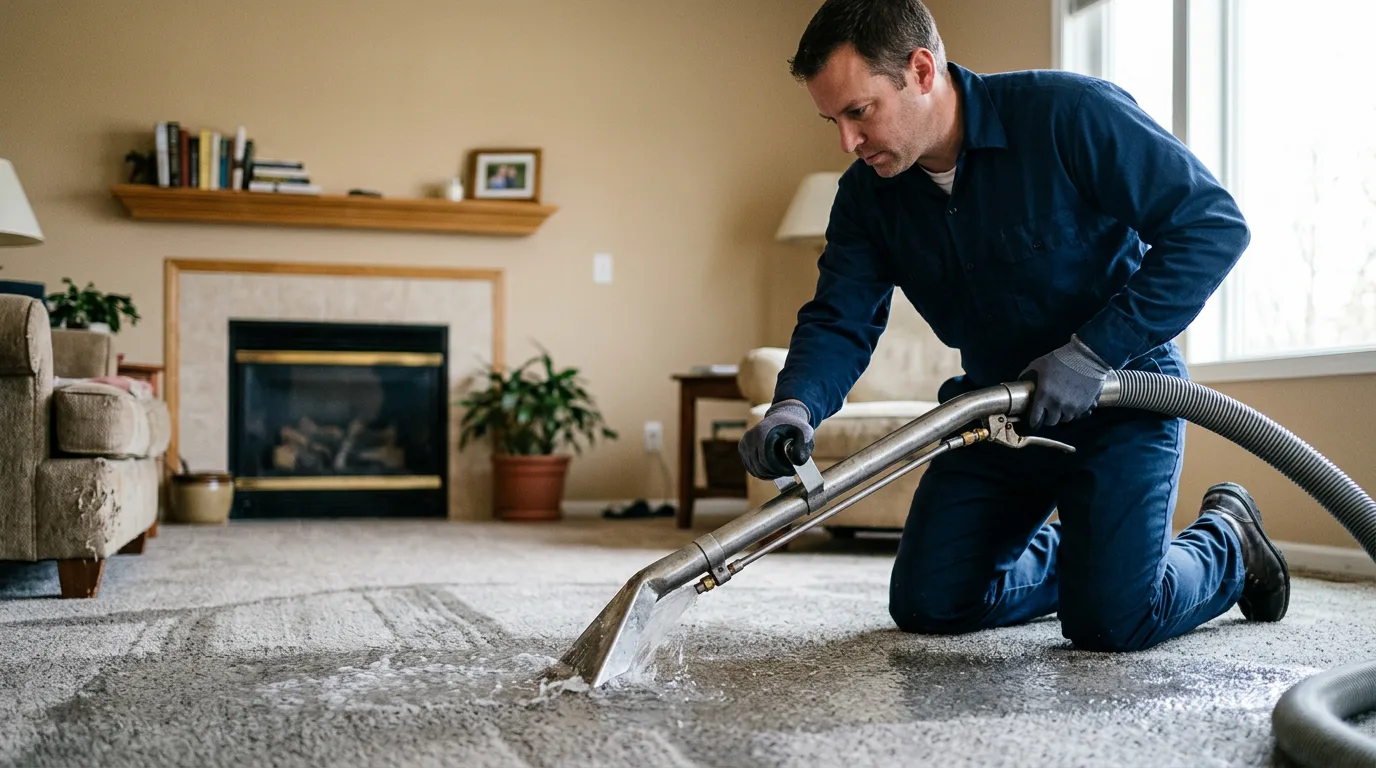 Water damage restoration technician working near Rea, MO